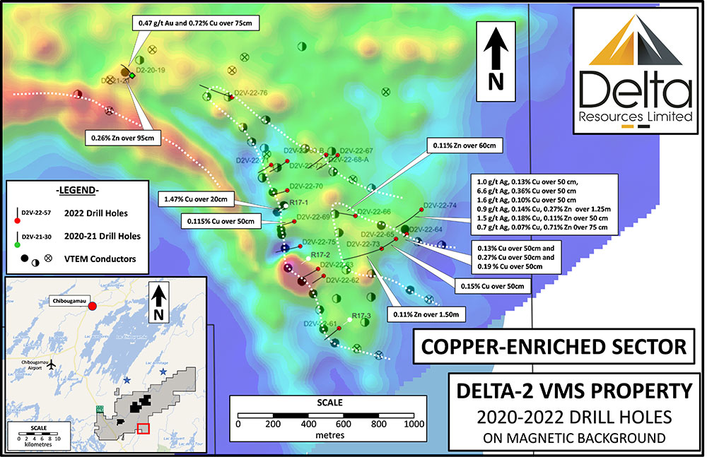 Figure 3: Map showing the Copper-Enriched area at Delta-2.