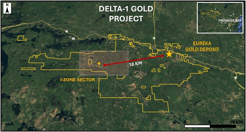 Figure 1. Location of the I-Zone sector relative to the Eureka Gold Deposit.