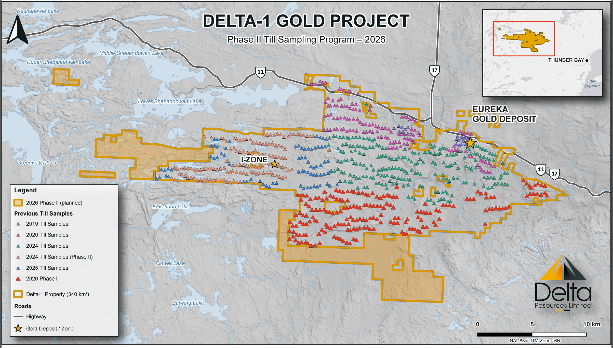 Figure 1. Map of planned Phase II till sampling program at Delta-1.